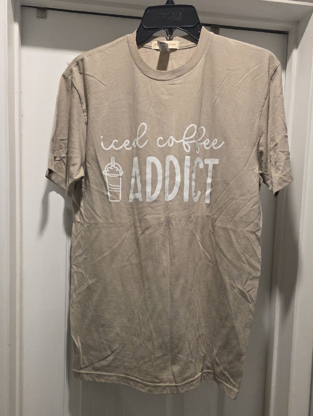 Iced Coffee Addict Graphic Tee - Taupe